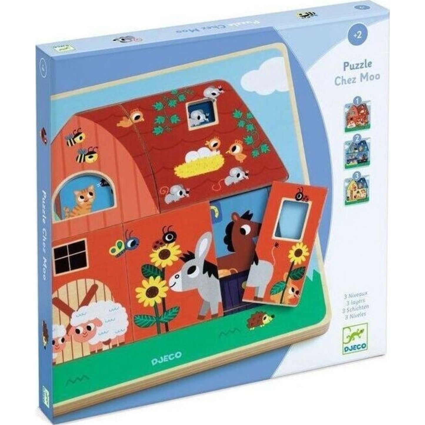 12 piece Farm Barnyard 3 Layer Wooden Puzzle – children's product by Djeco | Aster & Ruby