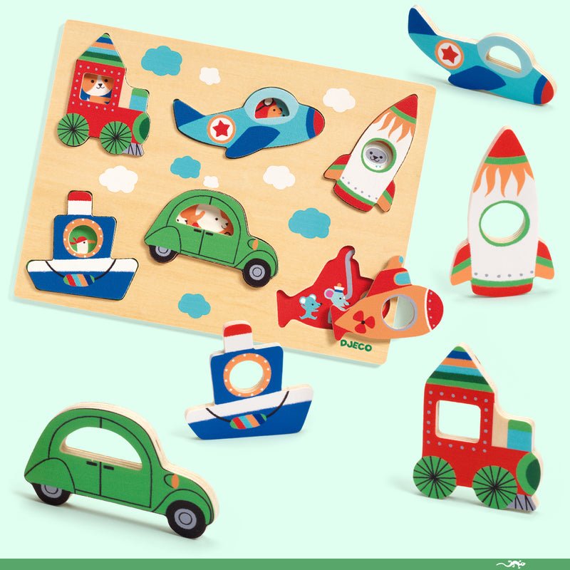 6 piece Coucou - Vroom Transport Wooden Puzzle - Aster & Ruby