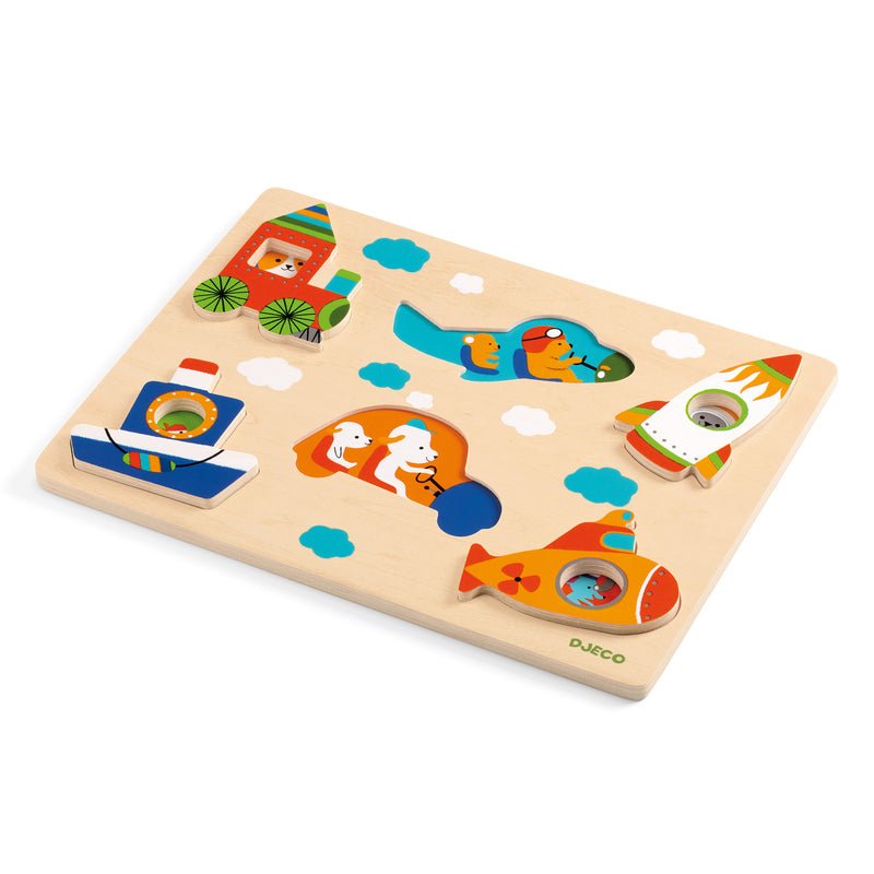 6 piece Coucou - Vroom Transport Wooden Puzzle - Aster & Ruby