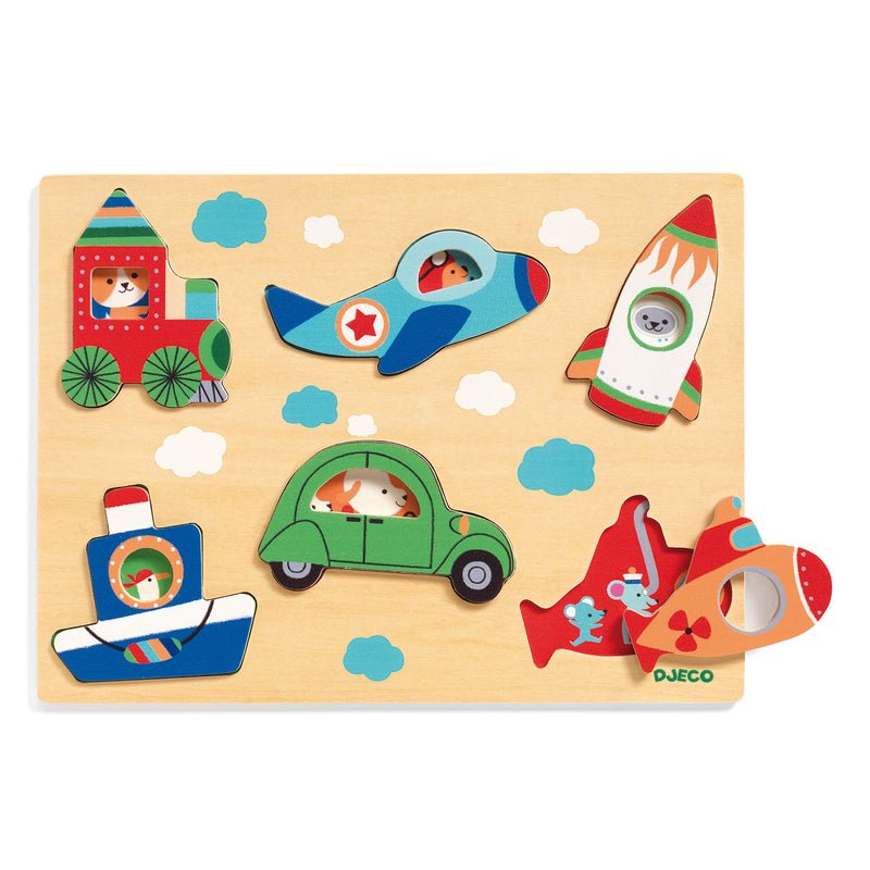 6 piece Coucou - Vroom Transport Wooden Puzzle - Aster & Ruby