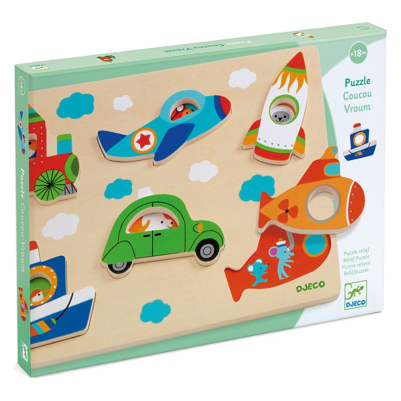 6 piece Coucou - Vroom Transport Wooden Puzzle - Aster & Ruby