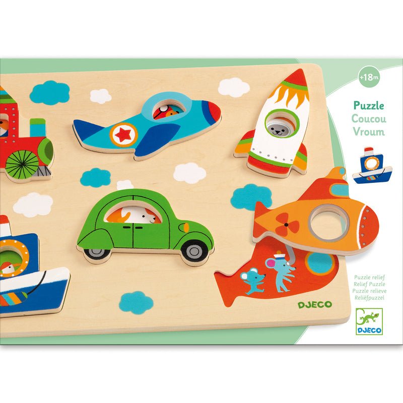 6 piece Coucou - Vroom Transport Wooden Puzzle - Aster & Ruby