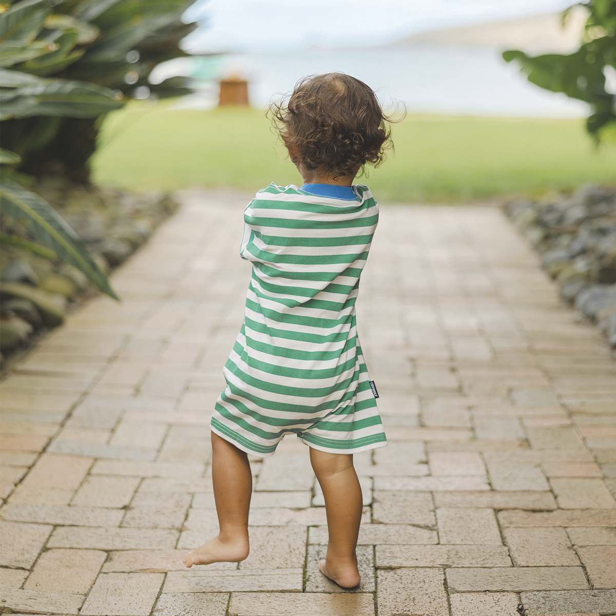 Sun Smart Romper Sea Green Stripe