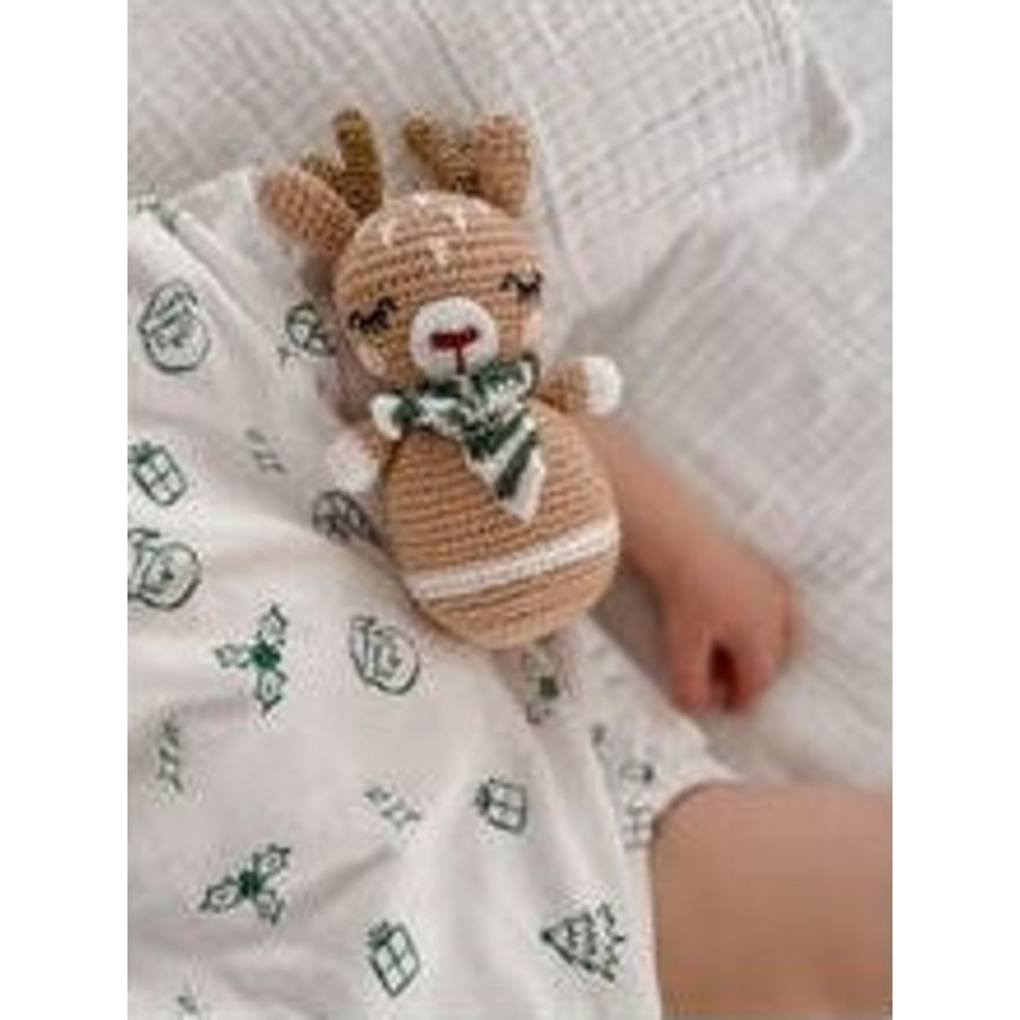 Christmas Reindeer Crochet Rattle - Emerald Scarf – handmade baby rattle by Blossom & Pear | Aster & Ruby