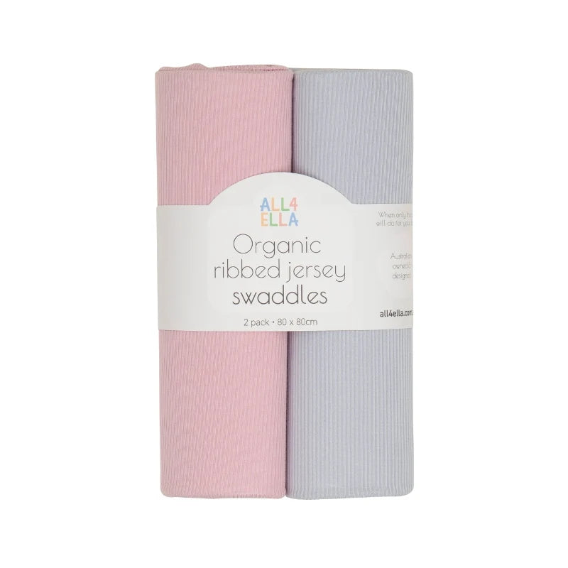 Pink & Grey Ribbed Jersey Swaddles 2pk