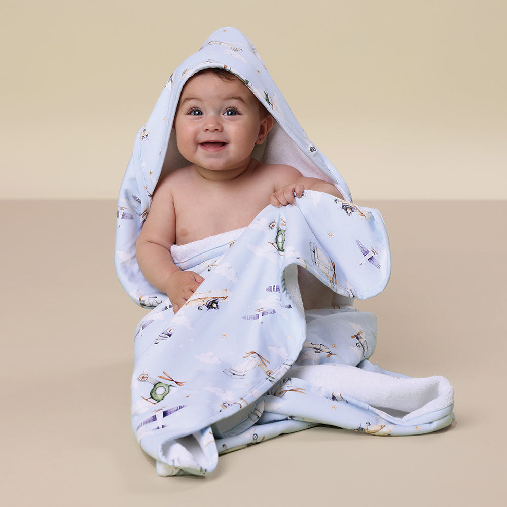 Snuggle Hunny Kids Taking Flight Organic Hooded Baby Towel | Aster & Ruby