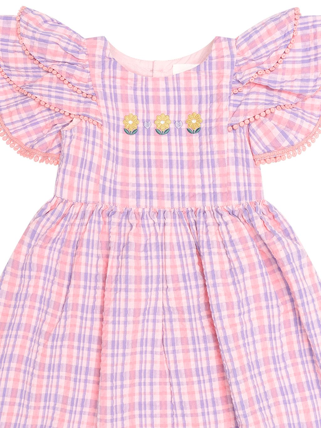 Floral Embroidered Tropical Check Dress