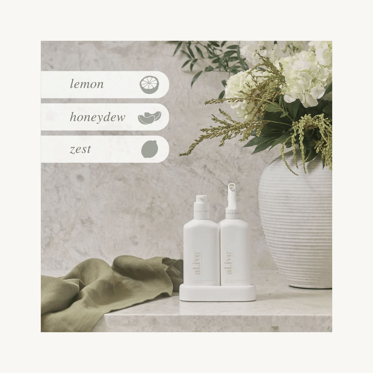 Al.ive Home Lemon Myrtle & Honeydew Premium Kitchen Duo | Aster & Ruby