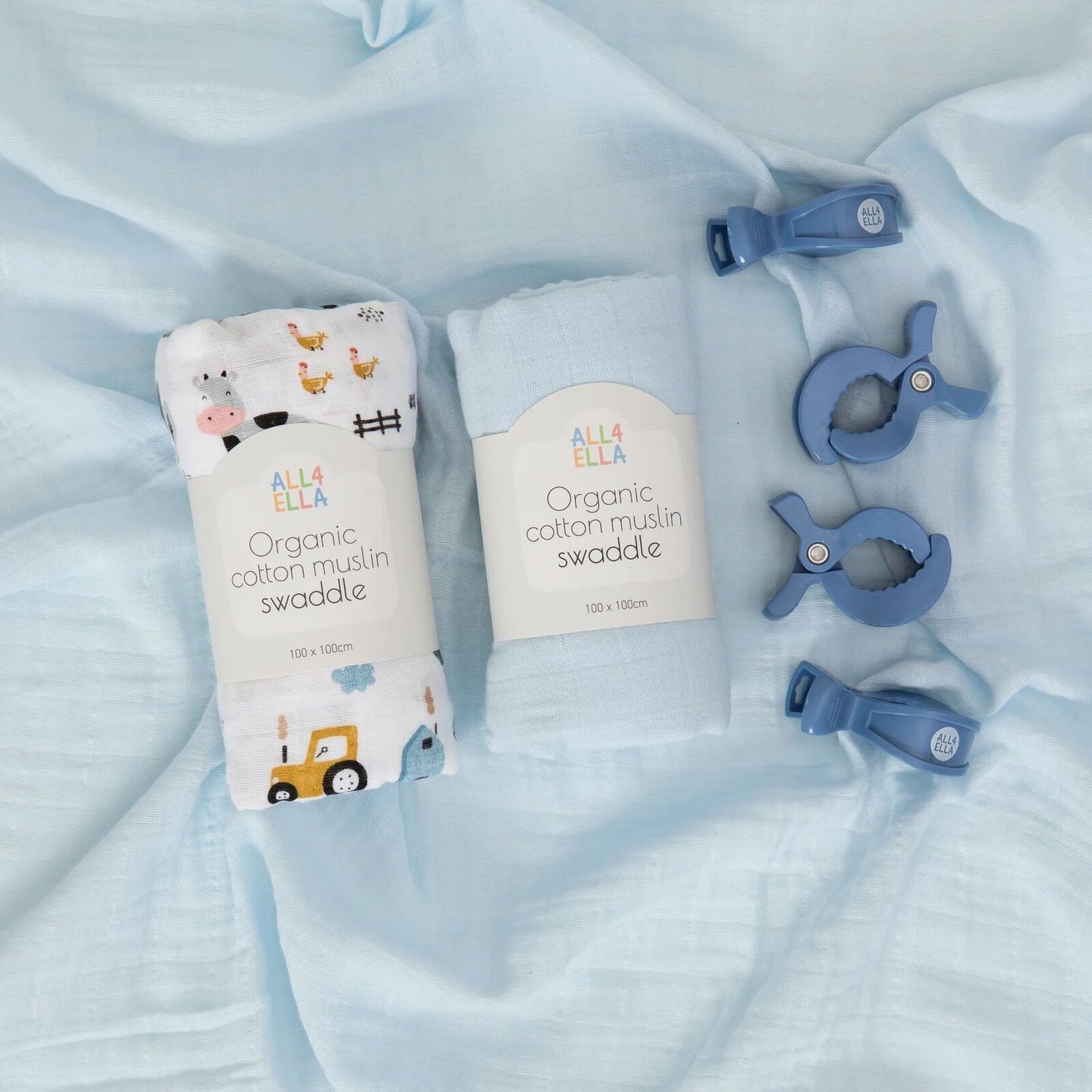 Swaddle 2pk & Pegs Gift set- Barnyard – Aster & Ruby