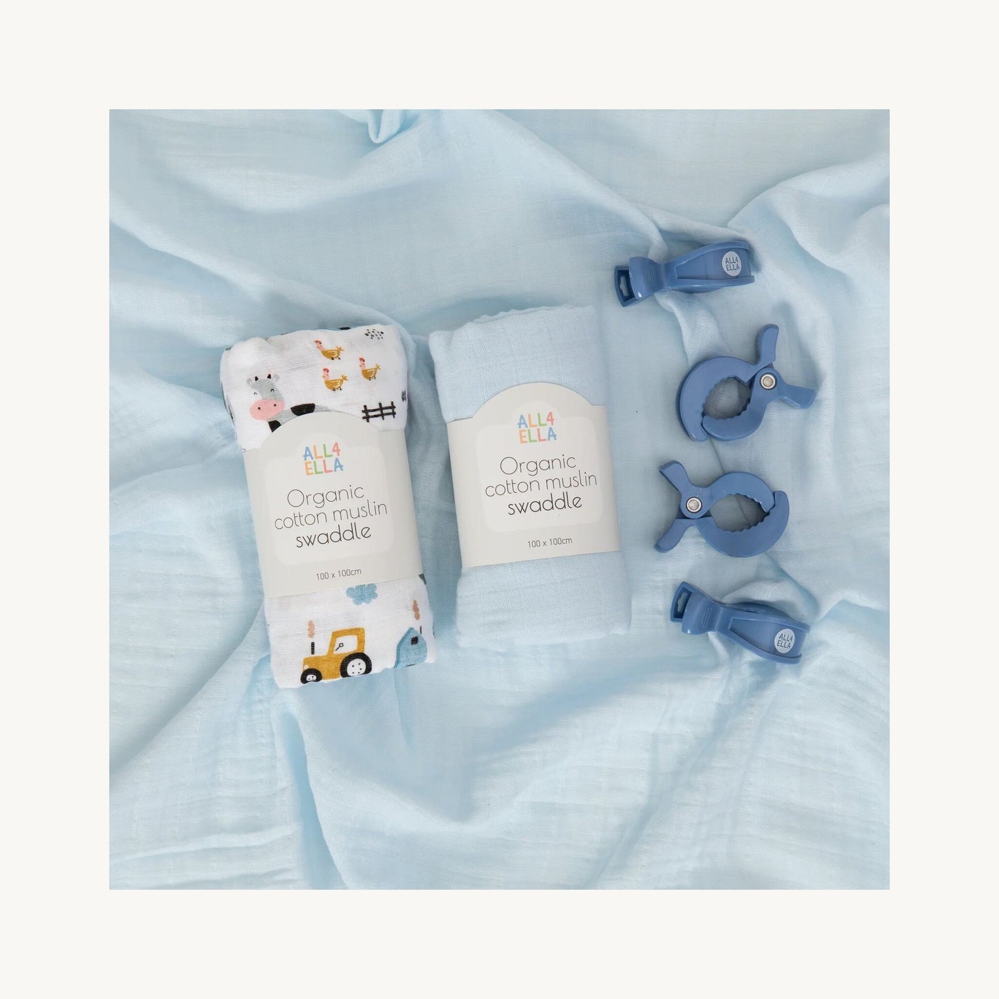 All4Ella Swaddle 2pk & Pegs Gift set- Barnyard | Aster & Ruby