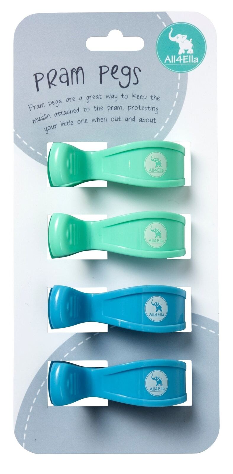 Pram Pegs 4pk Pastel Blue & Green – Aster & Ruby