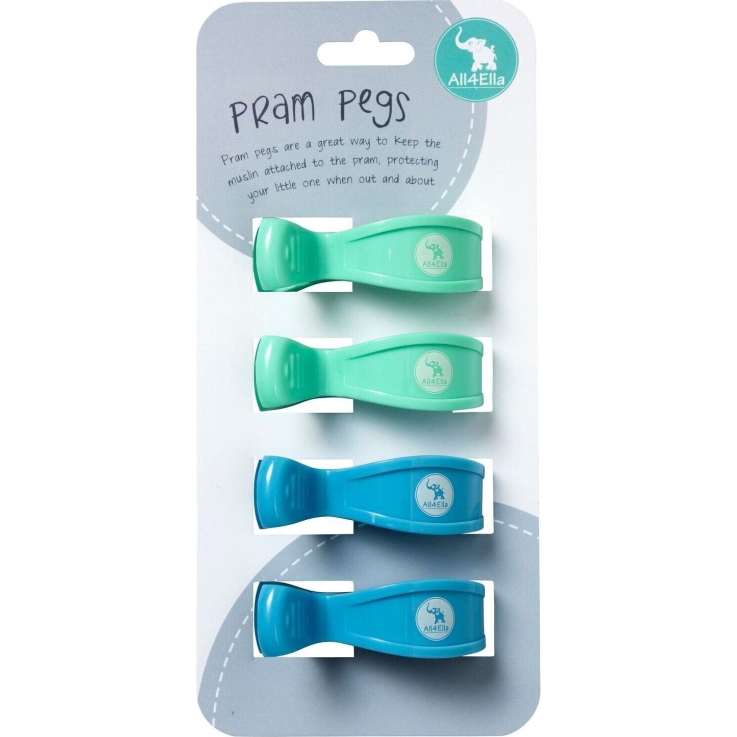 All4Ella Pram Pegs 4pk Pastel Blue & Green | Aster & Ruby