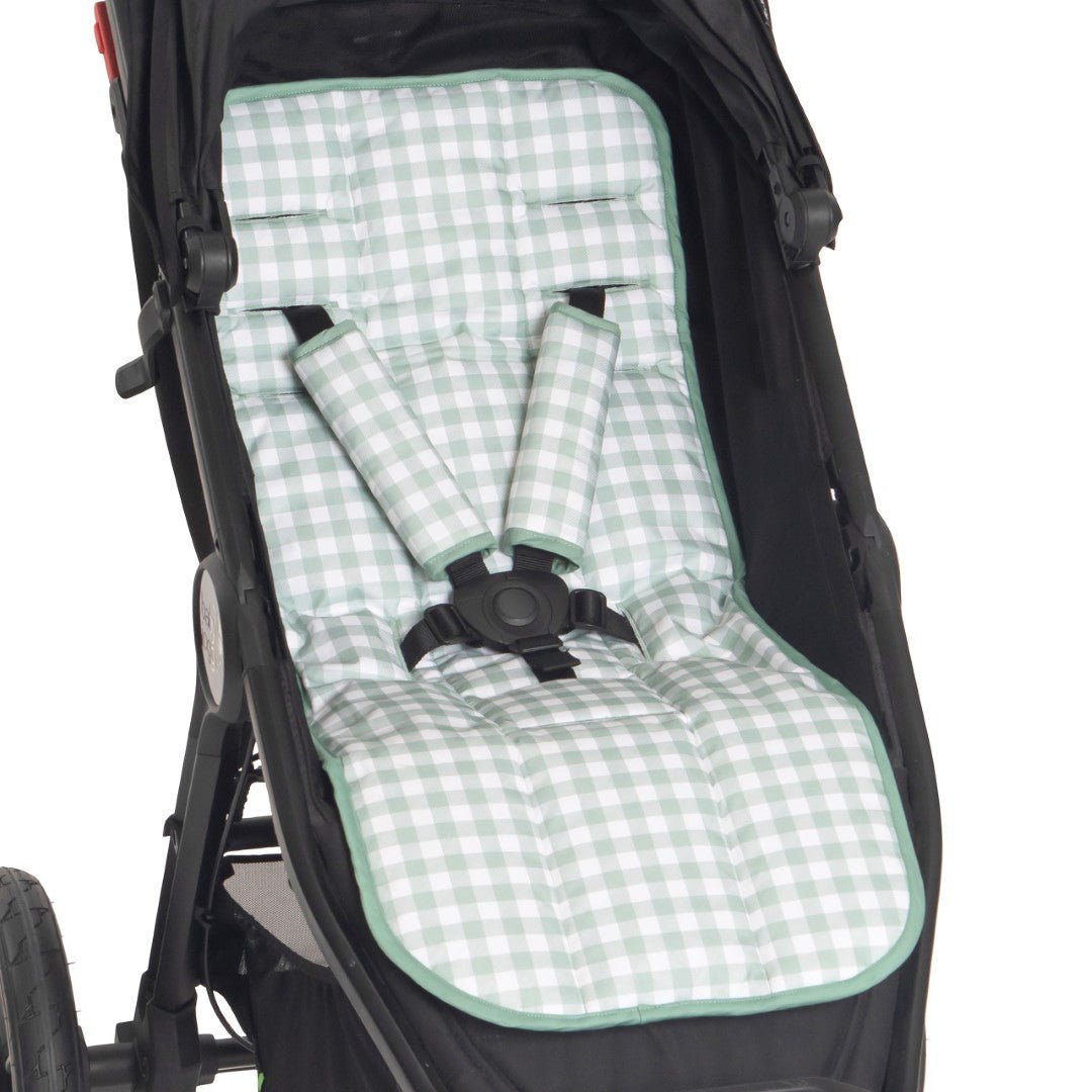 All4Ella Sage Gingham Harness Covers & Pram Pegs Set - Aster & Ruby