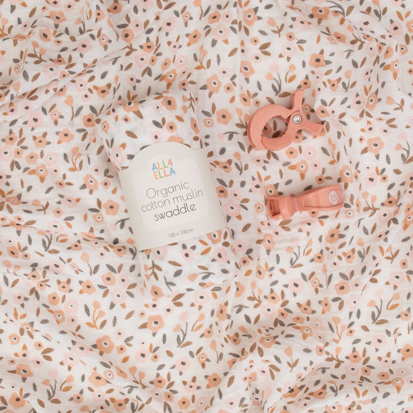 Muslin Wrap & 2 Pram Pegs Floral Bouquet – Aster & Ruby