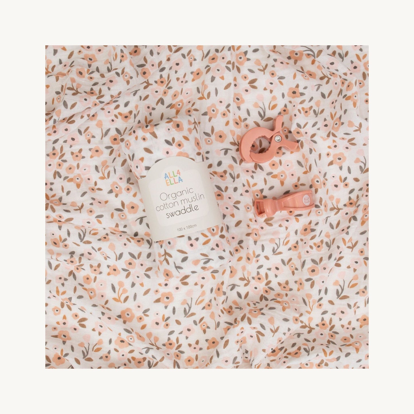 All4Ella Muslin Wrap & 2 Pram Pegs Floral Bouquet | Aster & Ruby