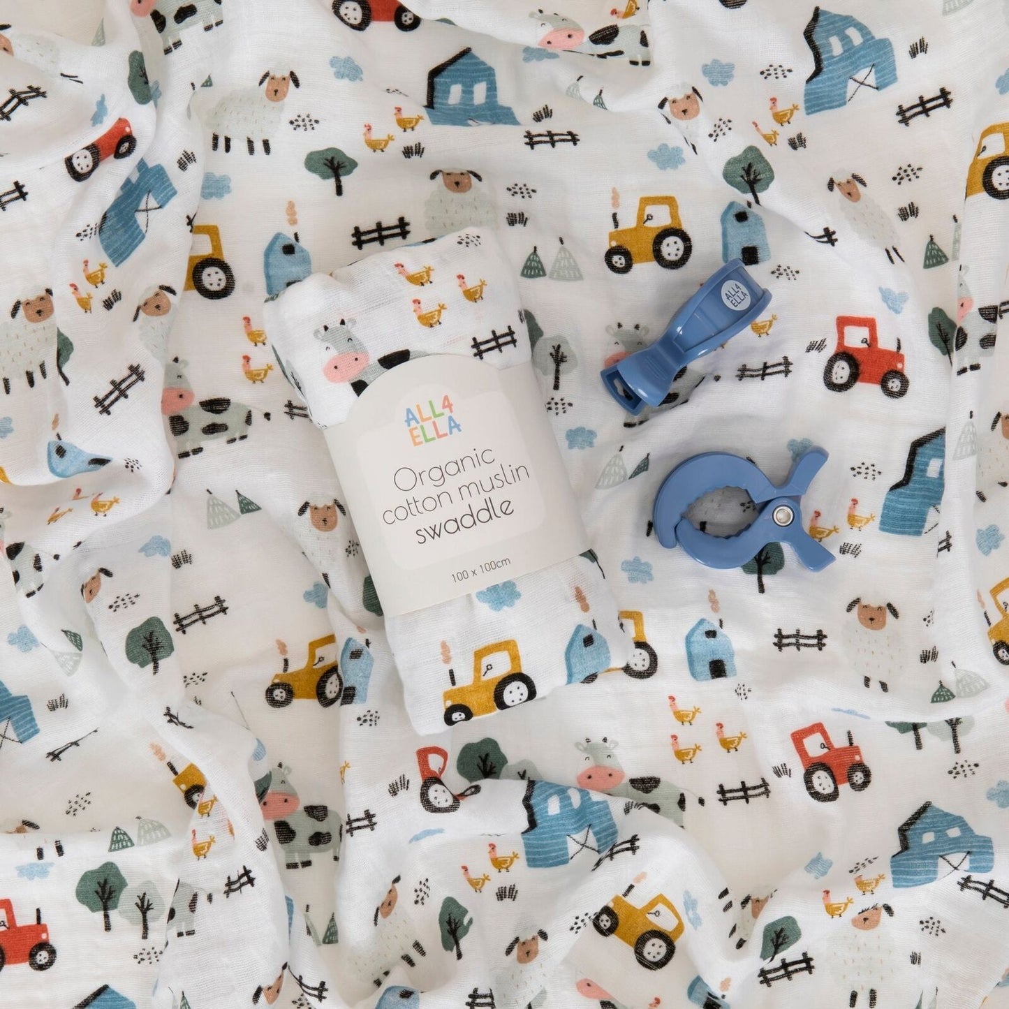 Muslin wrap & 2 Pram Pegs Barnyard โ Aster & Ruby