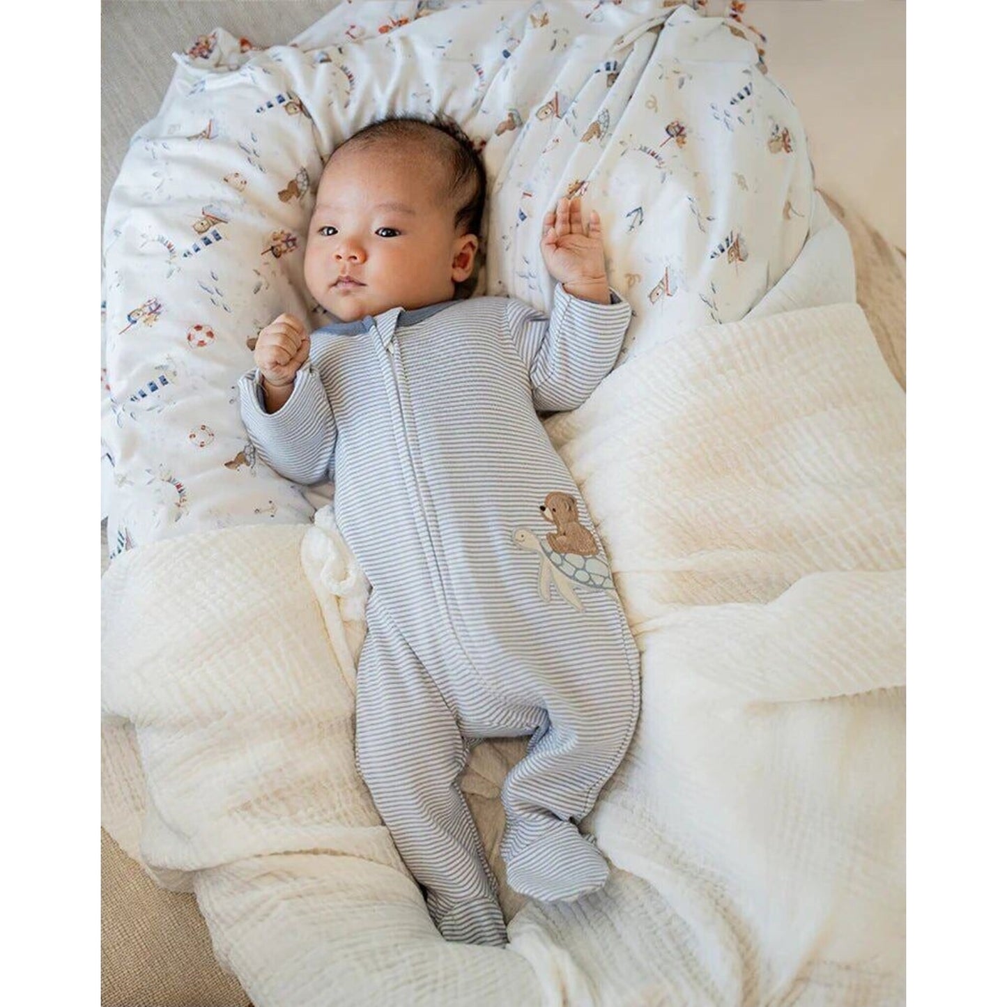 AXEL STRIPE ORGANIC LS ZIP ROMPER – children's product by Bebe | Aster & Ruby