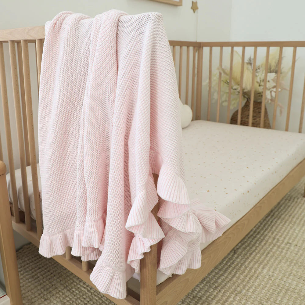 Blush Pink Ruffle Knit Organic Baby Blanket