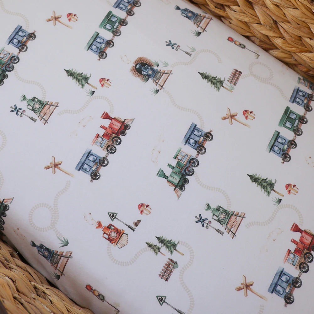 Trains Organic Bassinet Sheet / Change Pad Cover