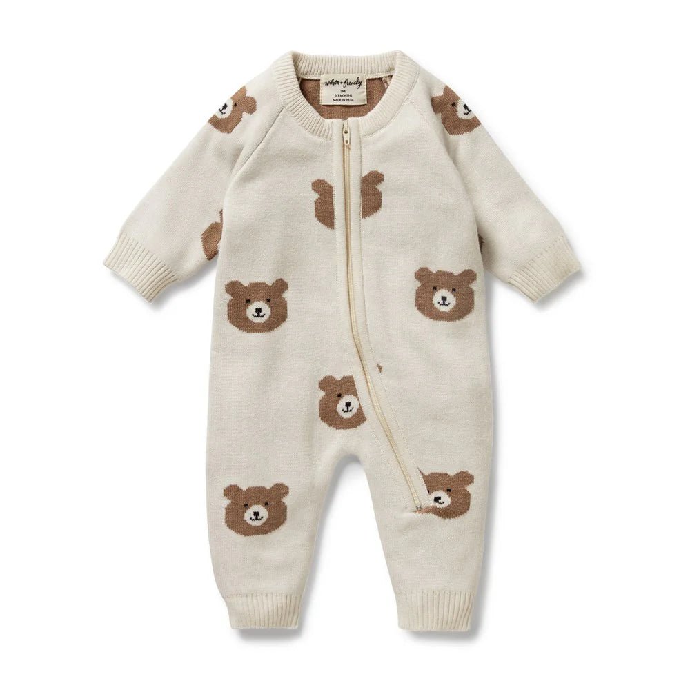Beary Cute Organic Knitted Jacquard Growsuit - Aster & Ruby