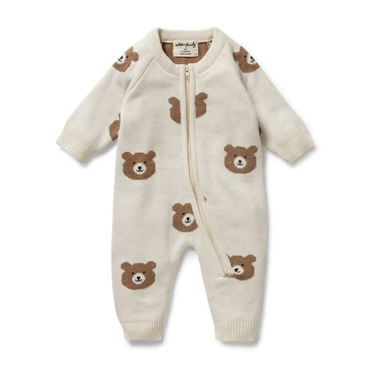 Beary Cute Organic Knitted Jacquard Growsuit - Aster & Ruby