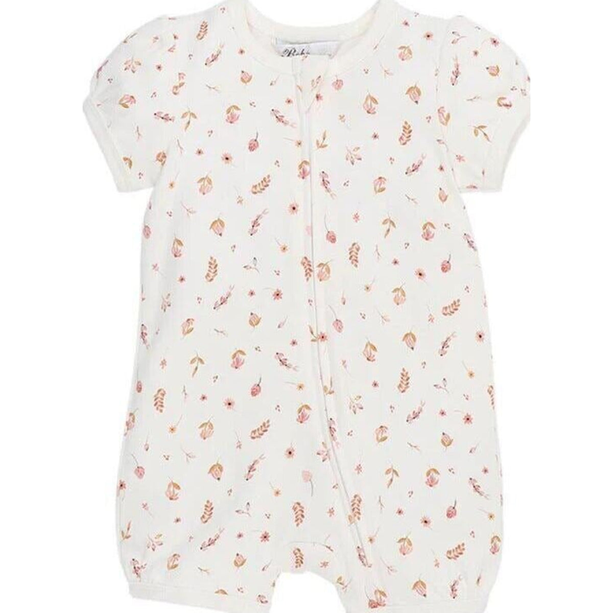 bebe Billie Ditsy Print Organic SS Zip Romper | Aster & Ruby