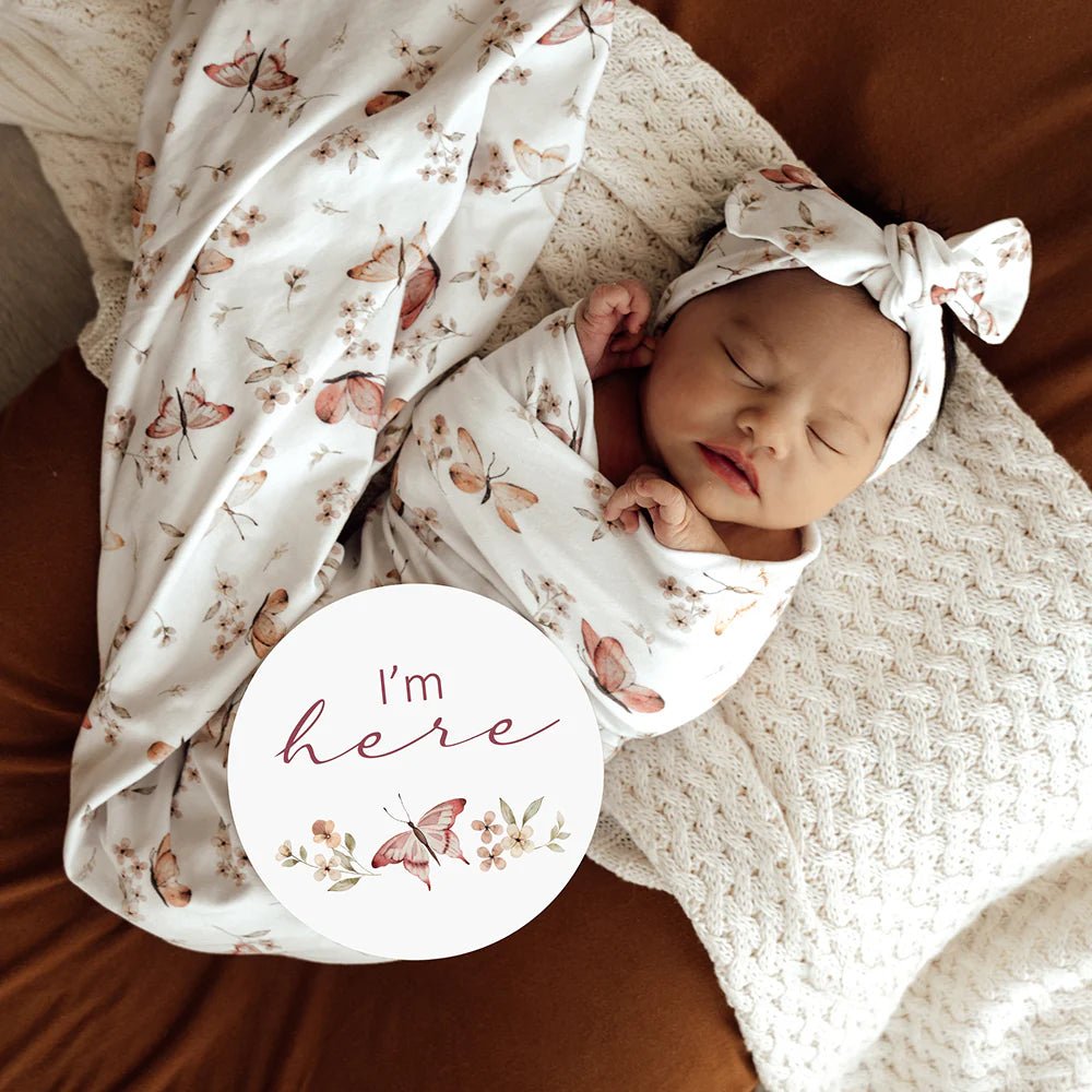 Butterfly Organic Jersey Wrap & Topknot Set - Aster & Ruby