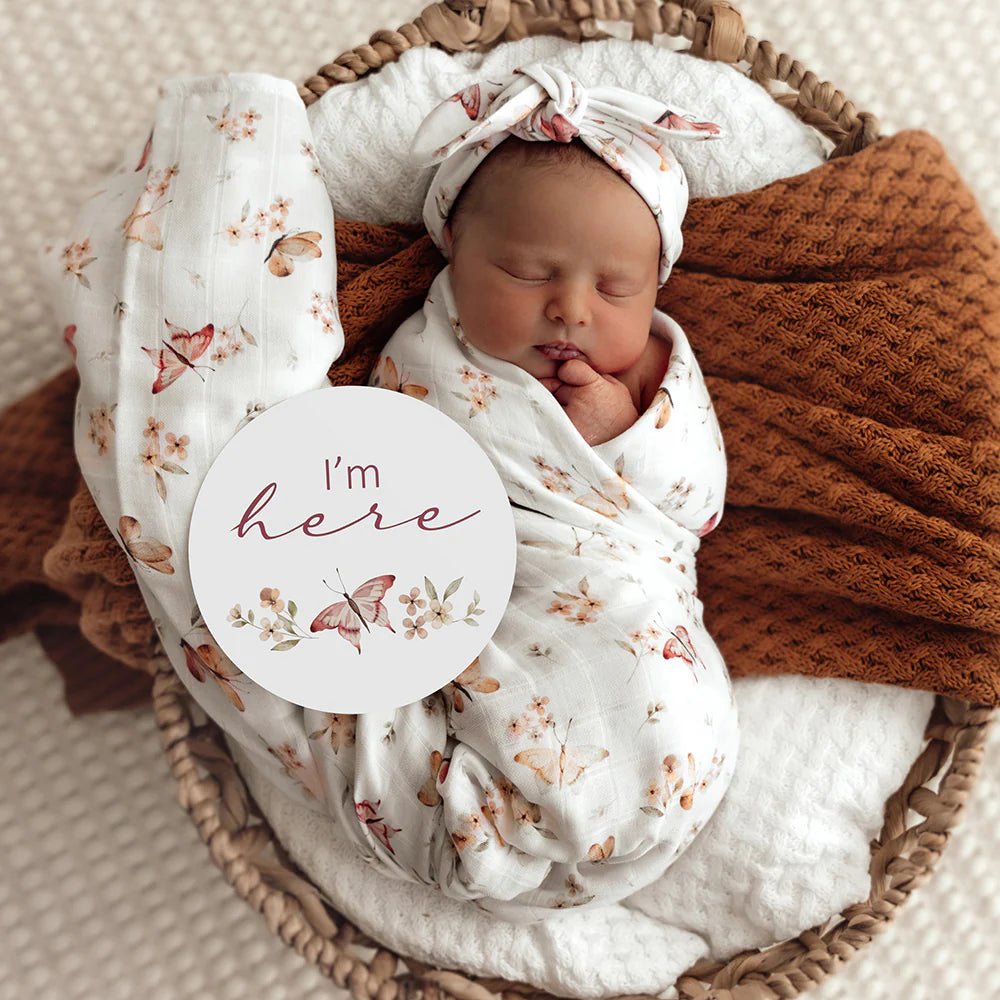 Butterfly & Pink Sand Reversible Milestone Cards - Aster & Ruby