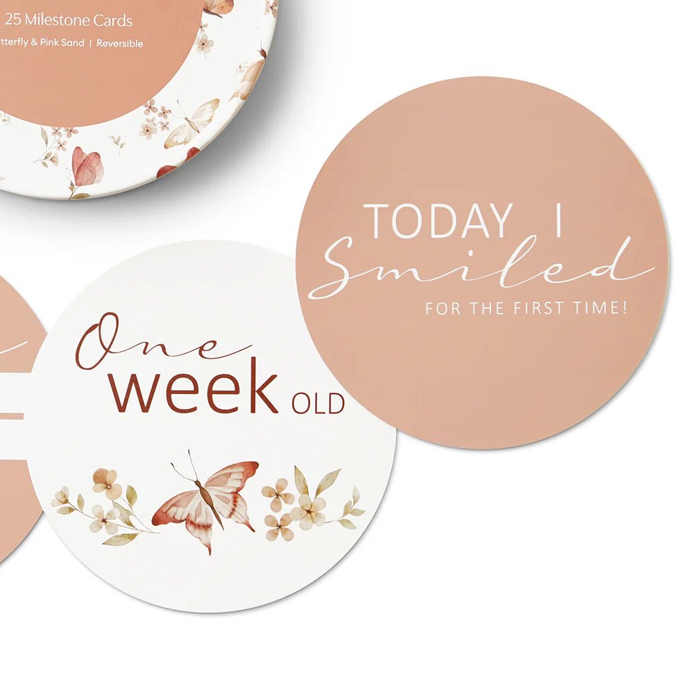 Butterfly & Pink Sand Reversible Milestone Cards - Aster & Ruby