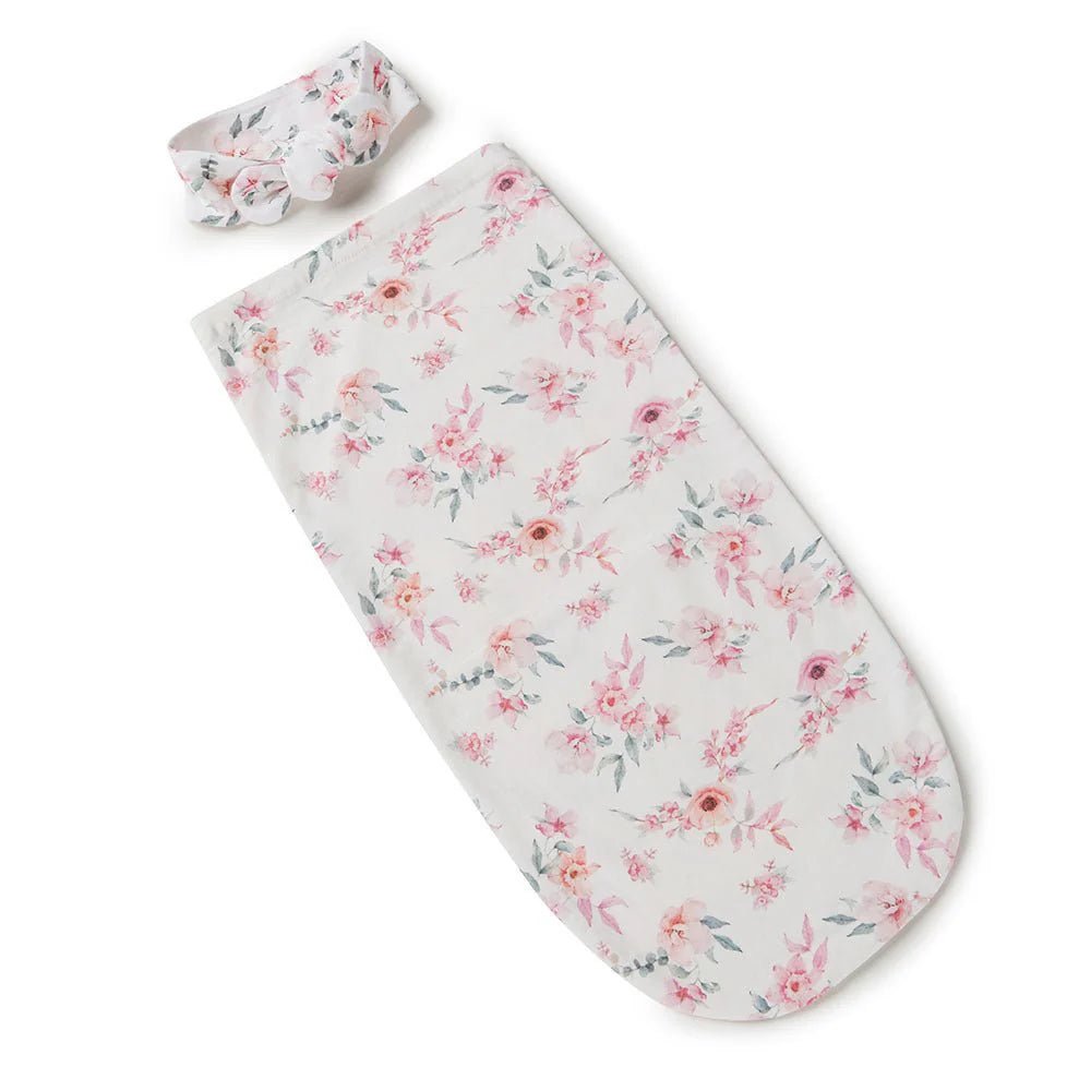 Camille Organic Snuggle Swaddle & Topknot Set - Aster & Ruby