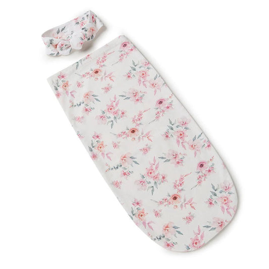 Camille Organic Snuggle Swaddle & Topknot Set - Aster & Ruby