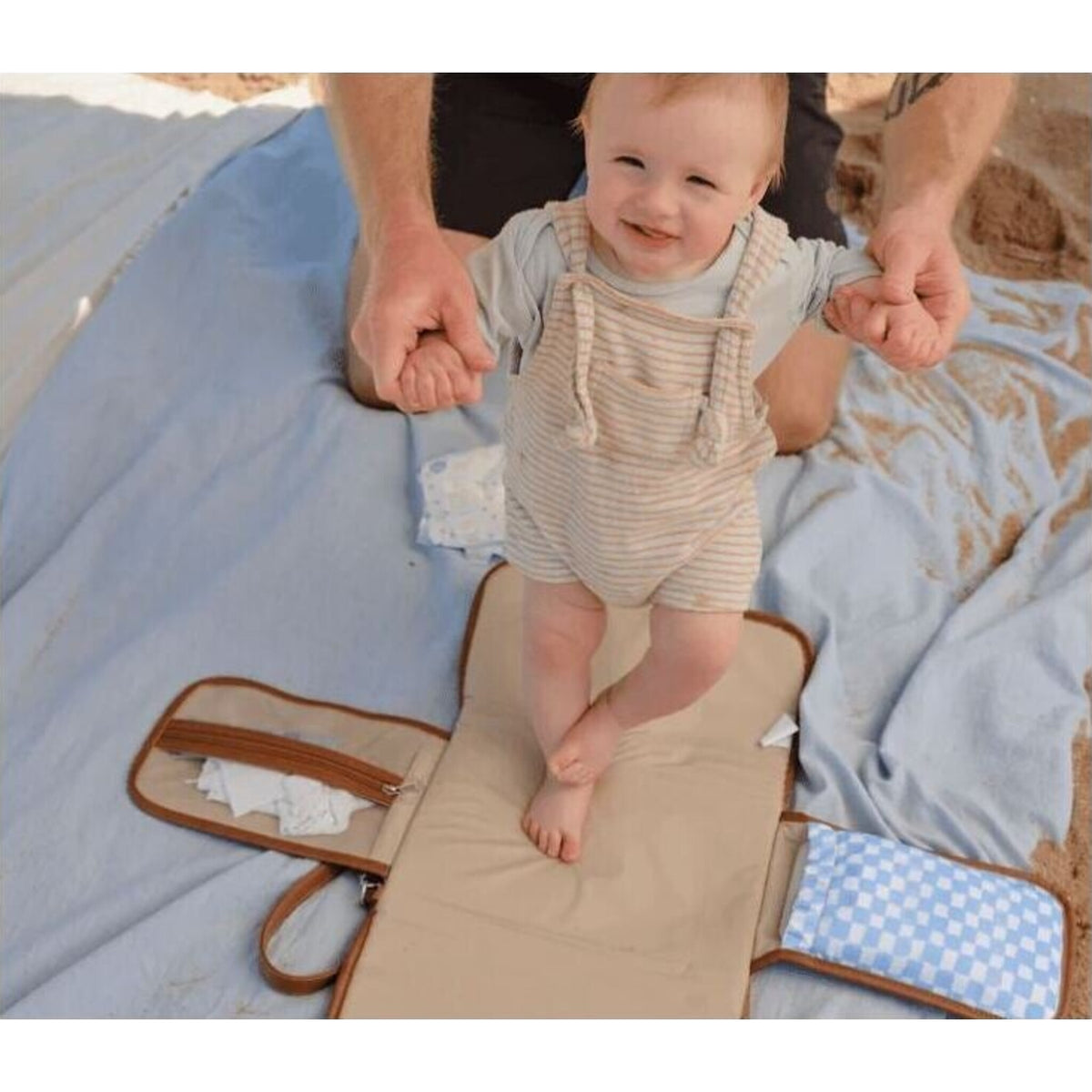 OiOi Change Mat Clutch Blue Check | Aster & Ruby