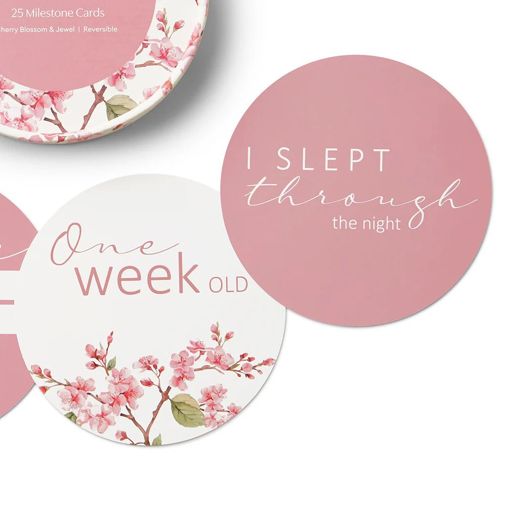 Cherry Blossom & Jewel Reversible Milestone Cards - Aster & Ruby