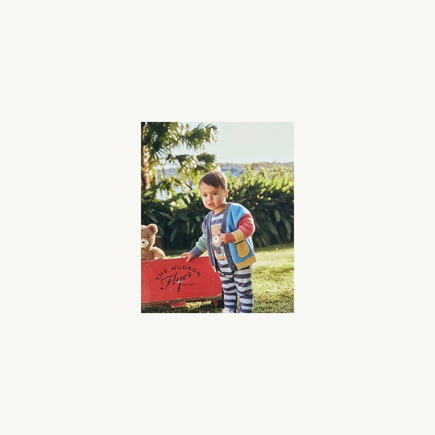 College Hux Blue Stripe Romper – children's product by Huxbaby | Aster & Ruby