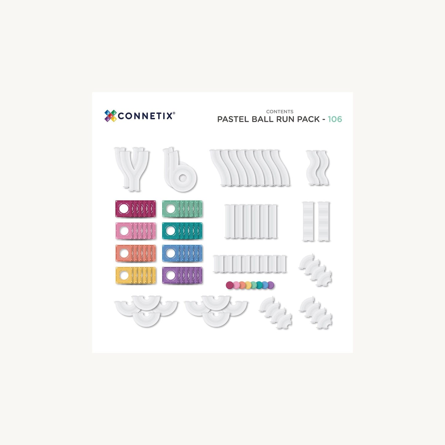 Connetix Tiles 92 Piece Pastel Ball Run Pack - Aster & Ruby