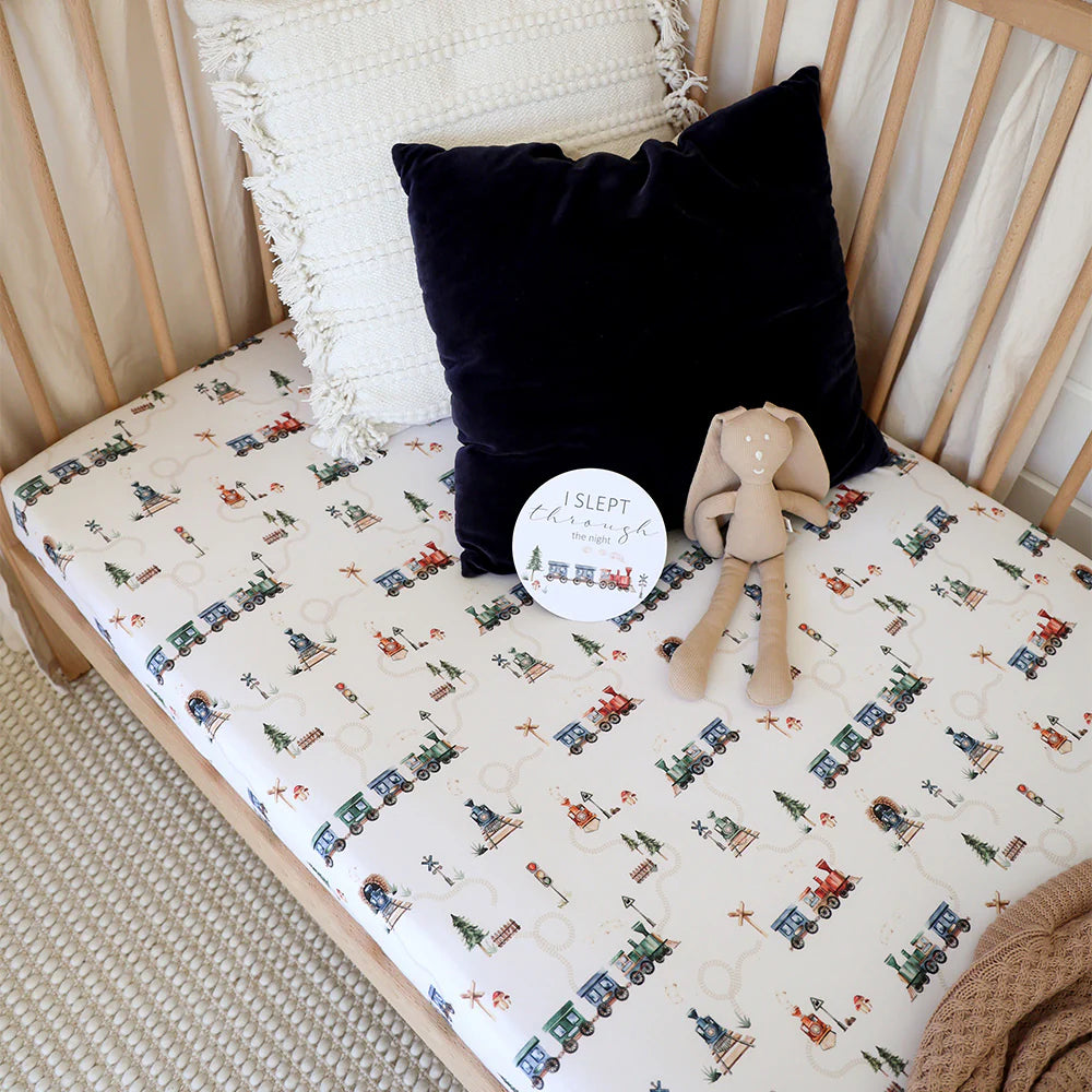 Trains Organic Fitted Cot Sheet