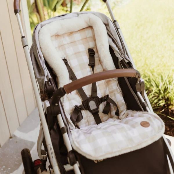 Cozy Fleece Pram Liner Beige Gingham - Aster & Ruby