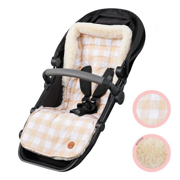 Cozy Fleece Pram Liner Beige Gingham - Aster & Ruby