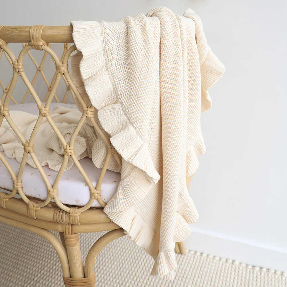Cream Ruffle Knit Organic Baby Blanket