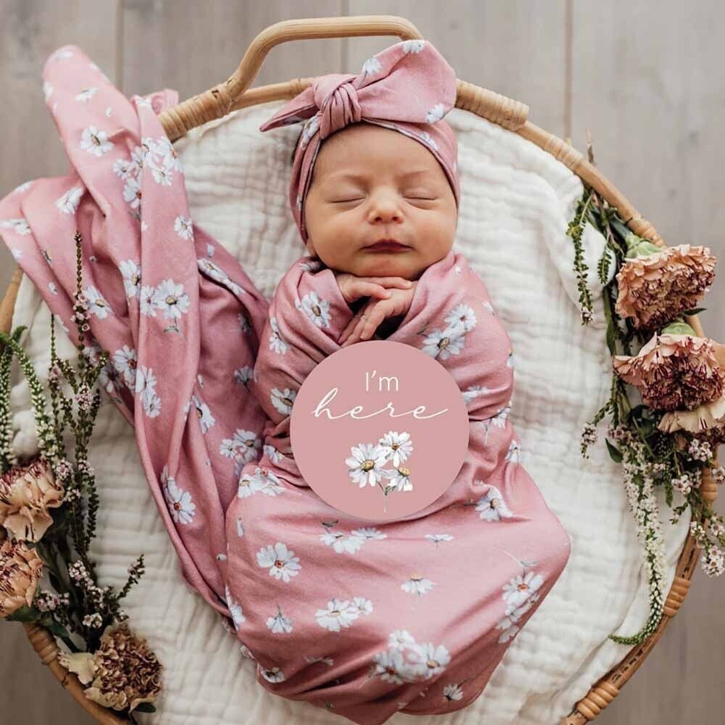 Snuggle Hunny Kids Daisy Organic Jersey Wrap & Topknot Set | Aster & Ruby