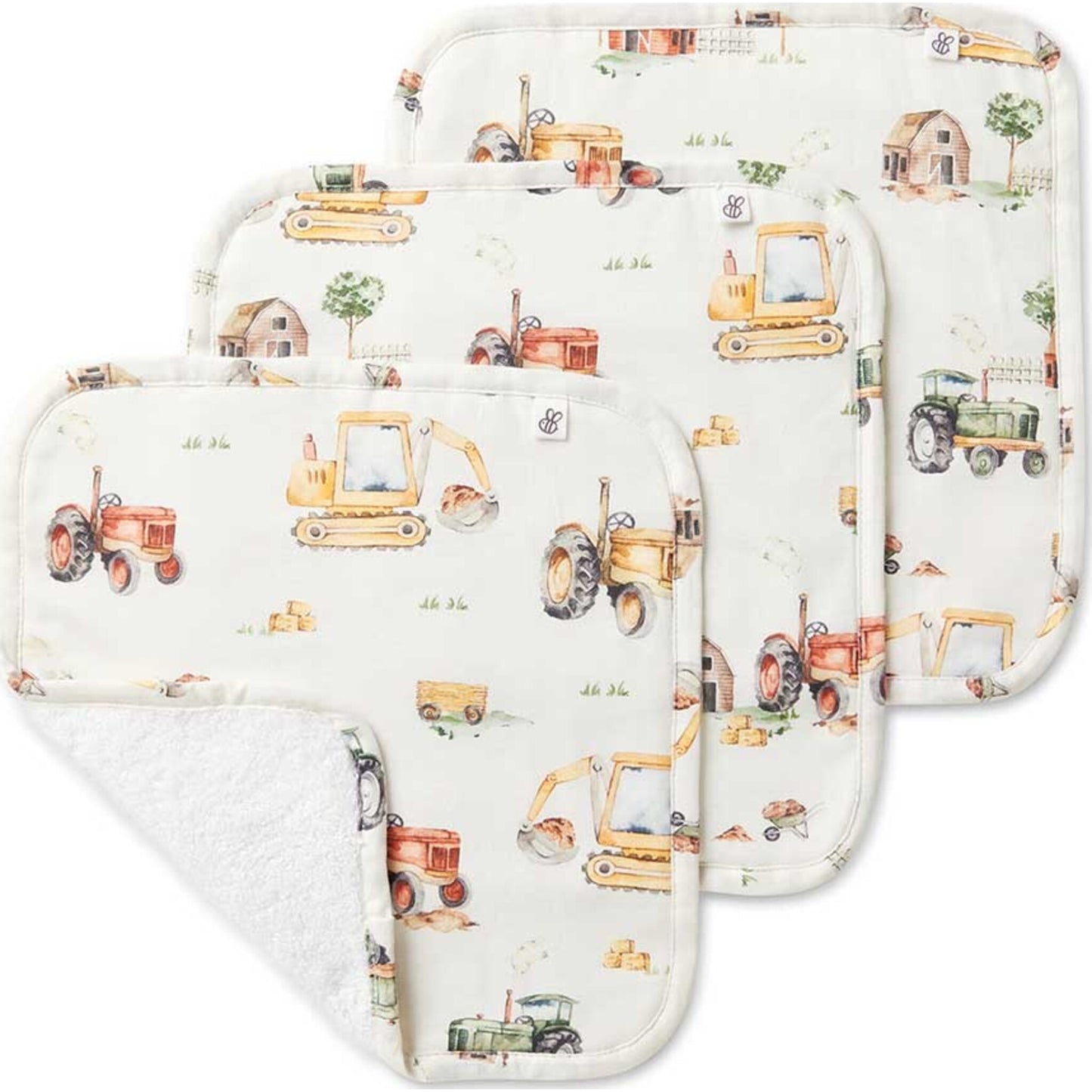 Snuggle Hunny Kids Diggers & Tractors Organic Wash Cloths 3pk | Aster & Ruby