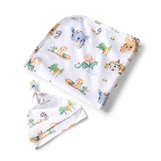 Dragon Organic Jersey Wrap & Beanie Set - Aster & Ruby