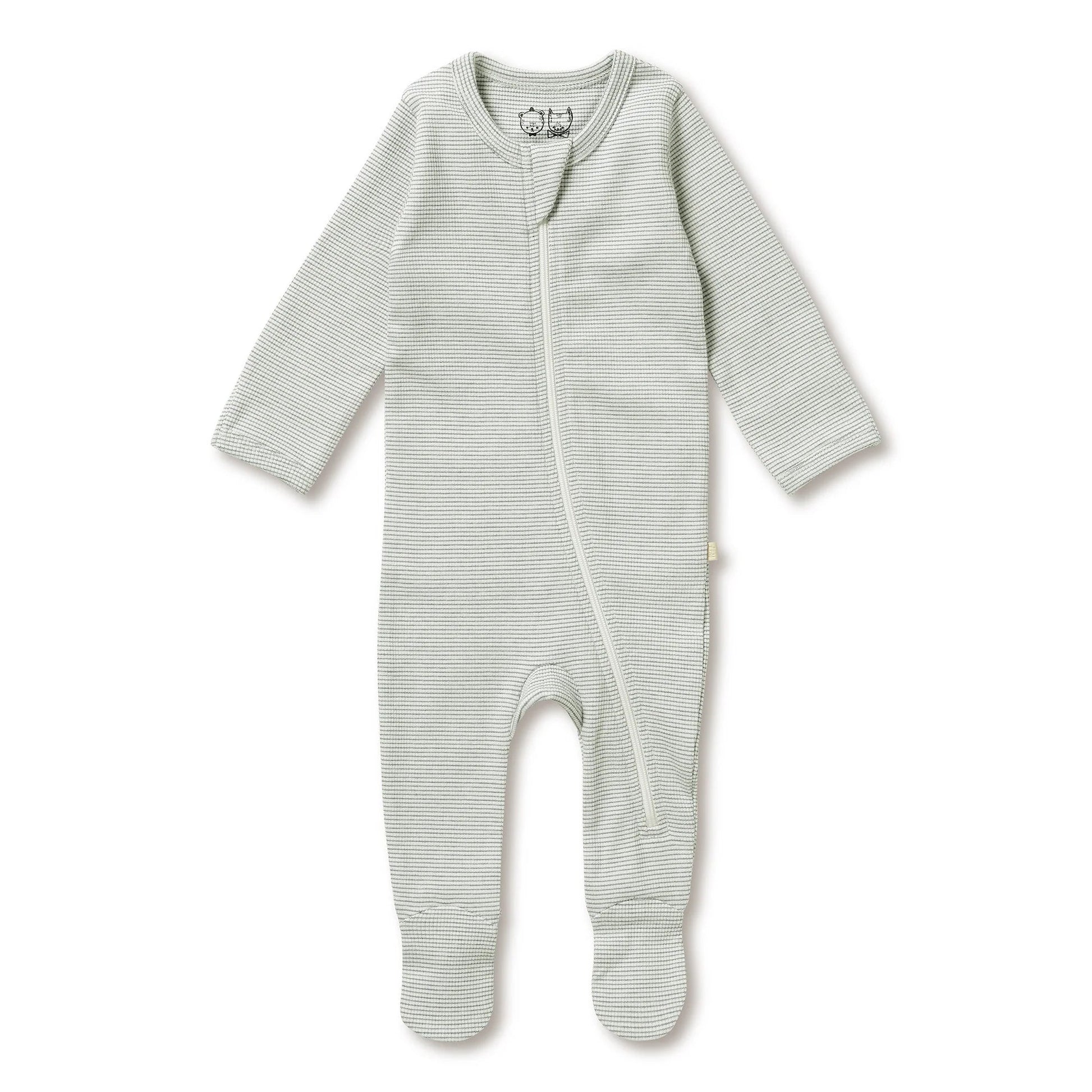 Fern Organic Stripe Rib Zipsuit with Feet - Aster & Ruby
