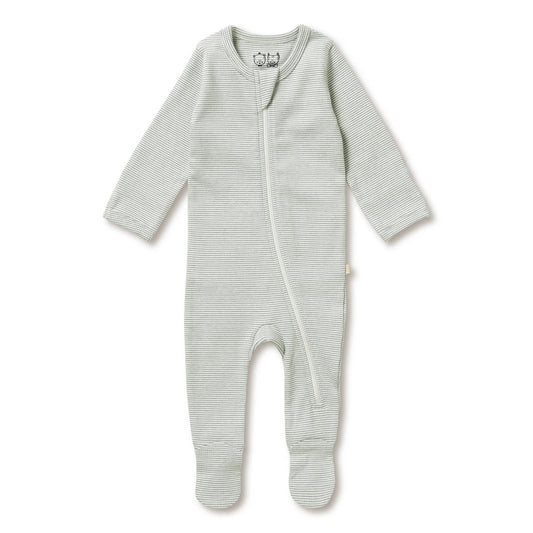 Fern Organic Stripe Rib Zipsuit with Feet - Aster & Ruby