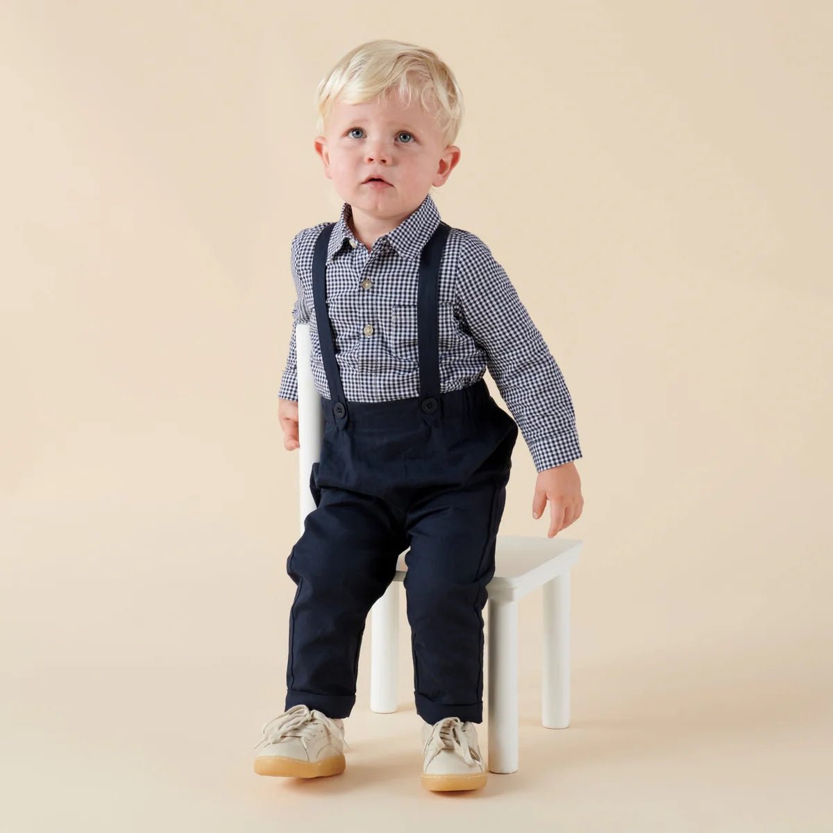 Finley Linen Suspenders Navy - Aster & Ruby