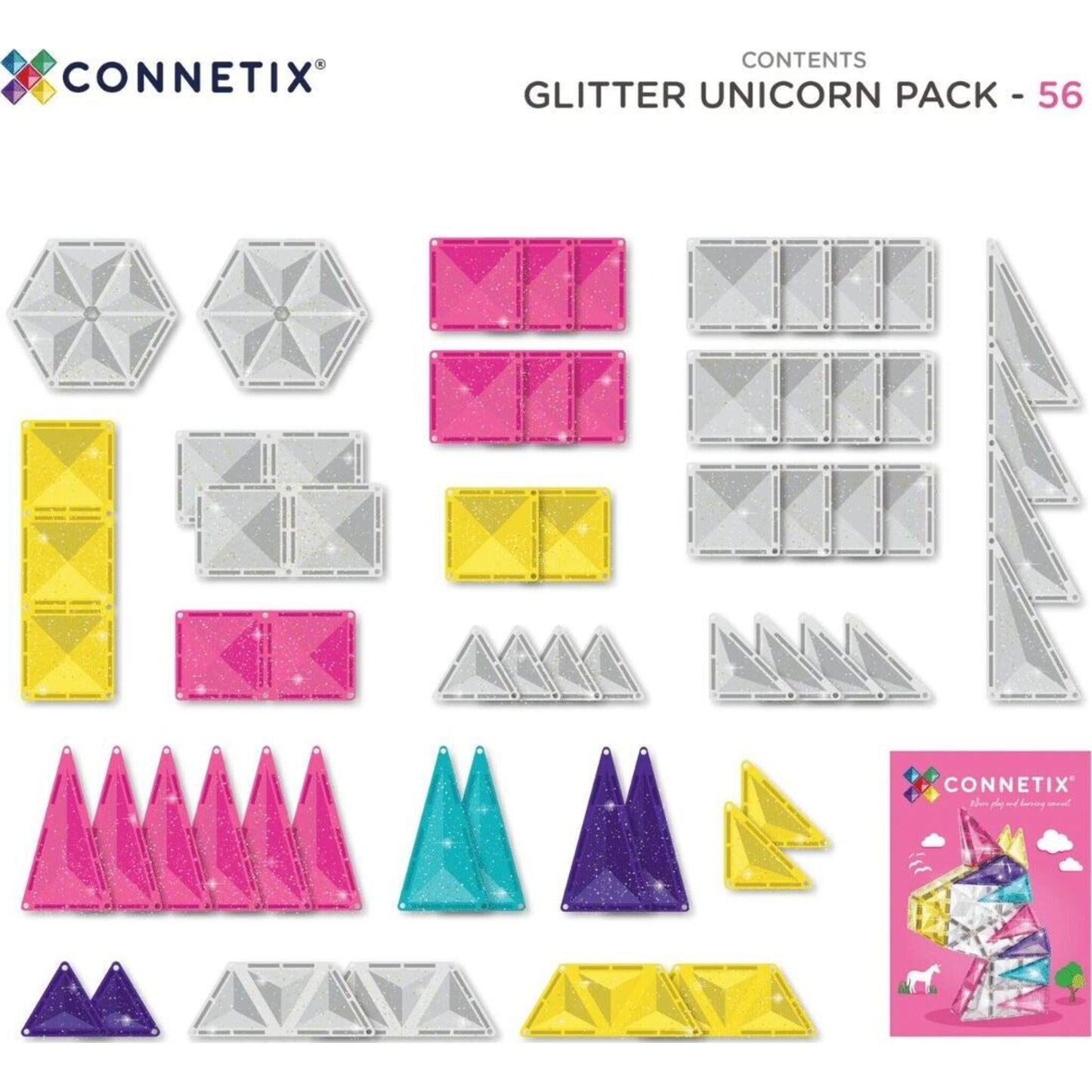 Glitter Unicorn Pack 56 pc – children's product by Connetix Tiles | Aster & Ruby