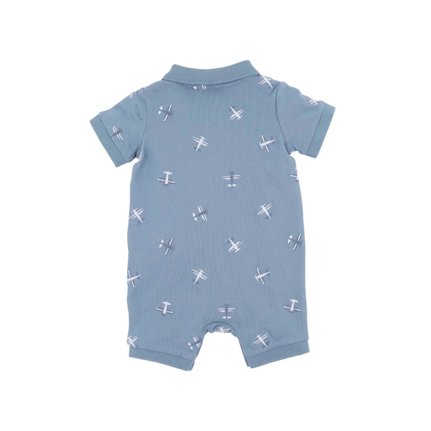 Harlan Embroidered SS Polo Romper - Aster & Ruby