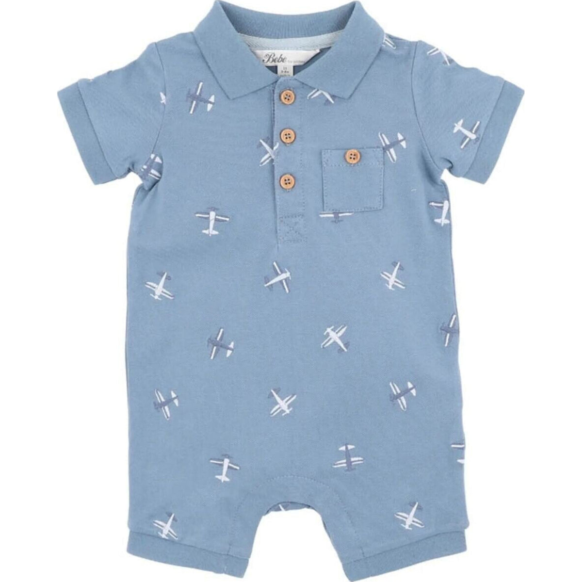 bebe Harlan Embroidered SS Polo Romper | Aster & Ruby