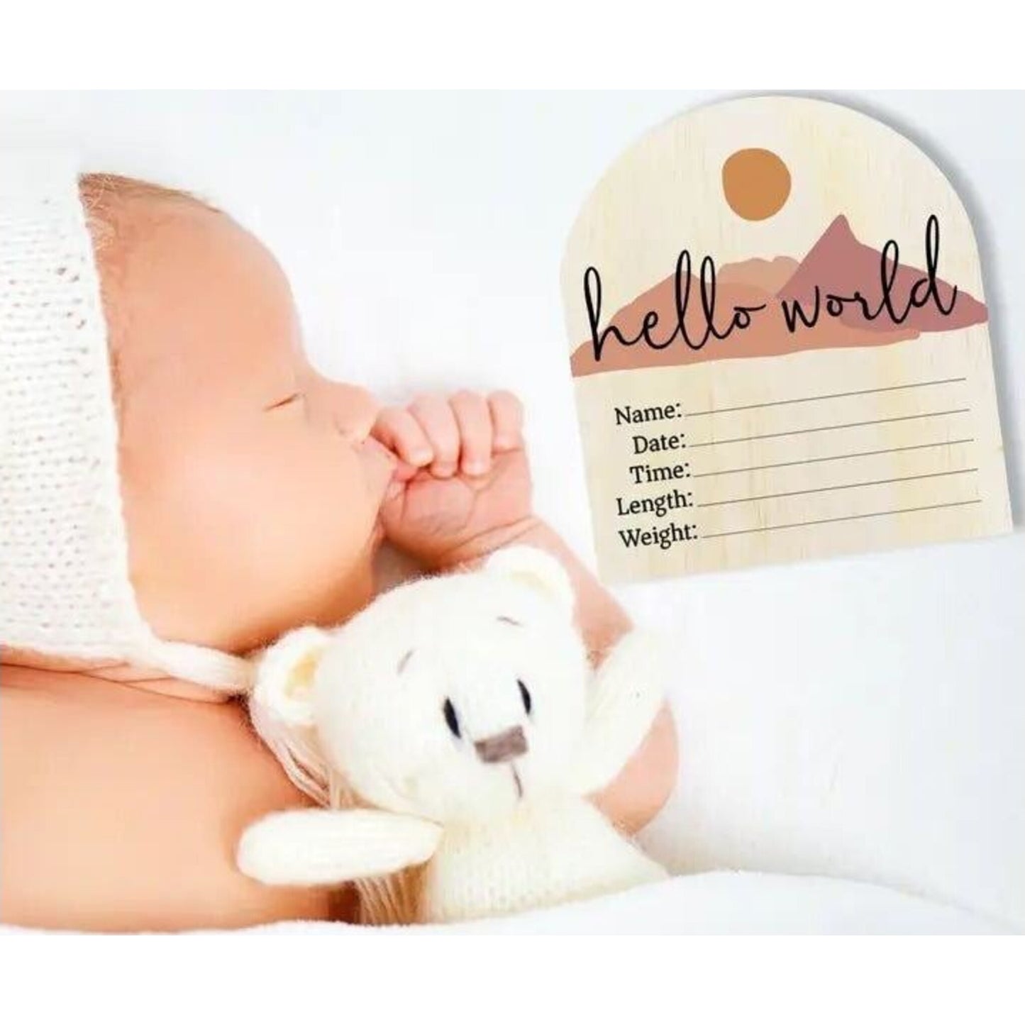 Hello World Desert Wooden Arch Birth Disc – children's product by Timber Tinkers | Aster & Ruby