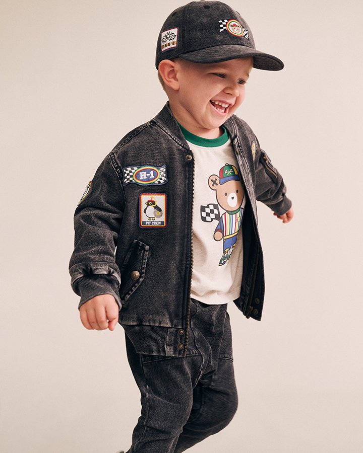 Black Knit Denim Patches Jacket